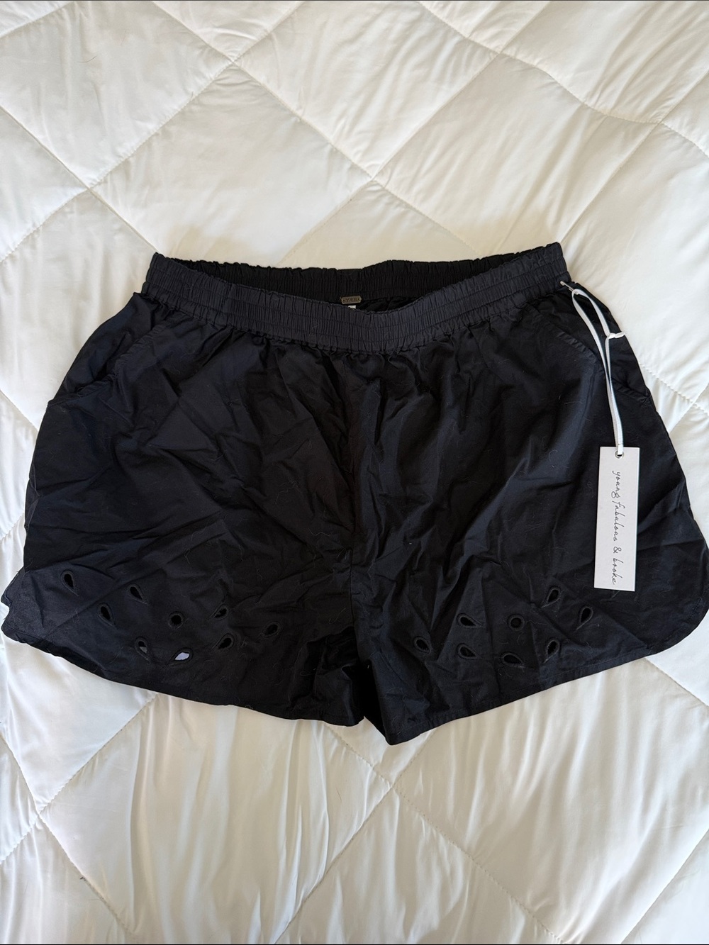 Young Fabulous & Broke Black Eyelet-Hem Shorts